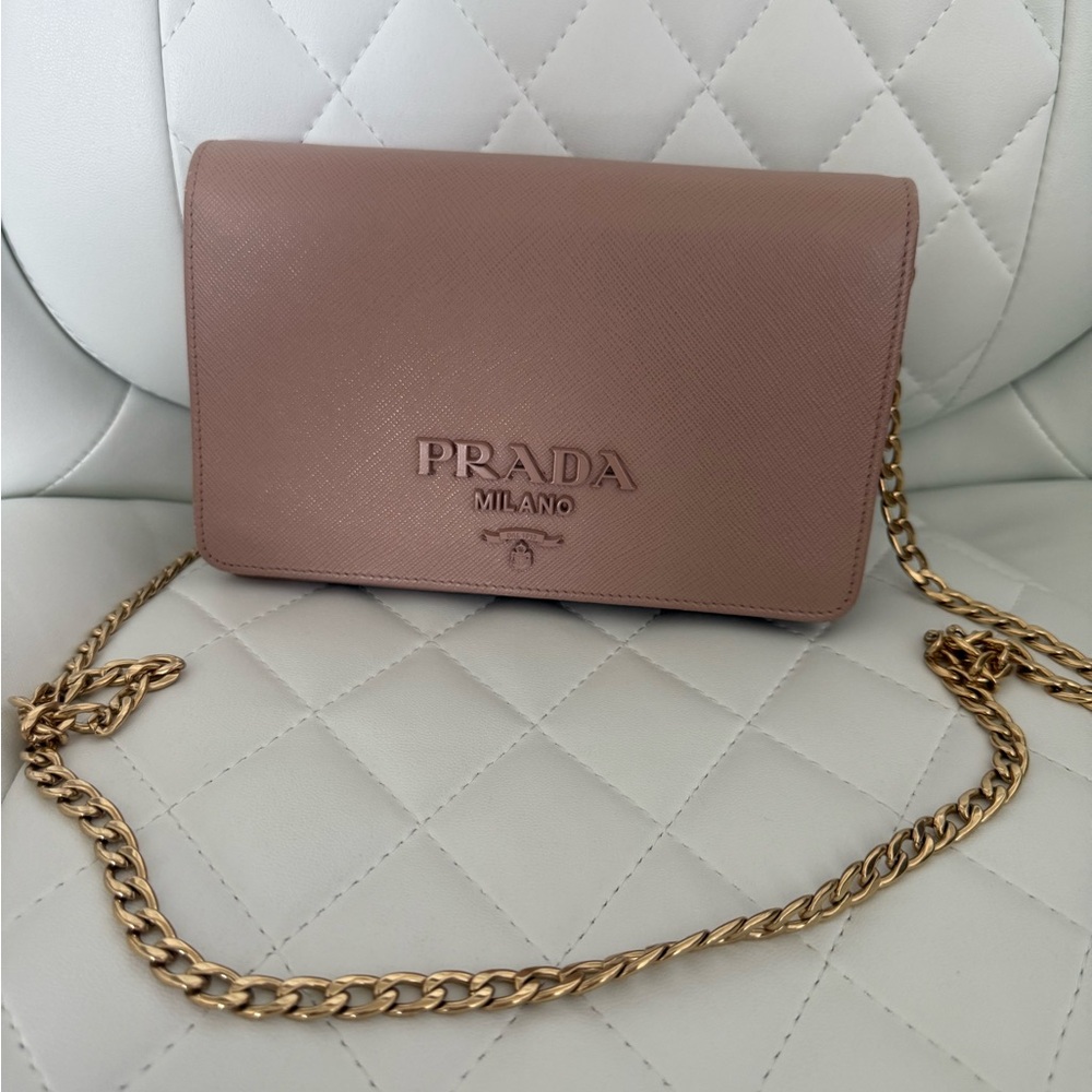 Prada Pink Gold Crossbody Bag with Quilted Leather
